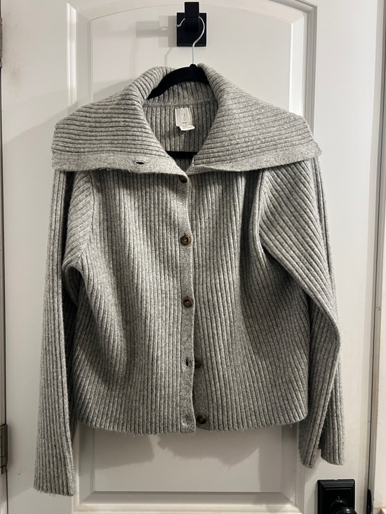 Joie Sweaters - Joie Light Gray Ribbed Button-Front Cardigan with Wide Collar